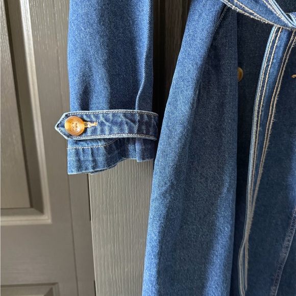 Old Navy Blue Denim Trench Coat with Double Breasted Button Accents - Picture 4 of 14